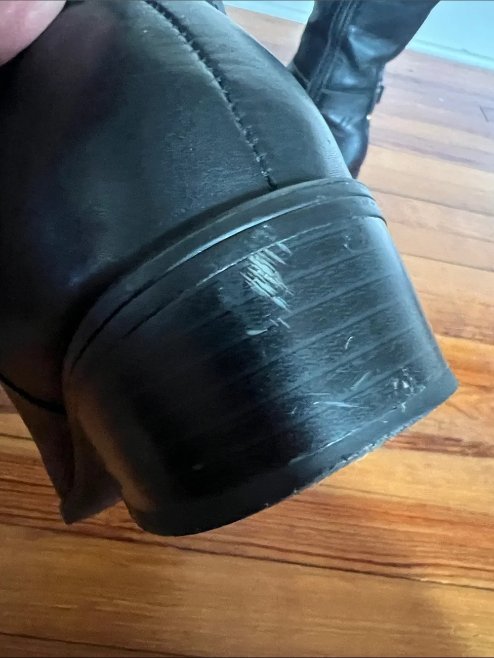 Lauren Ralph Lauren Norah Black Leather Tall Riding Boots Size 8B Gold Buckle